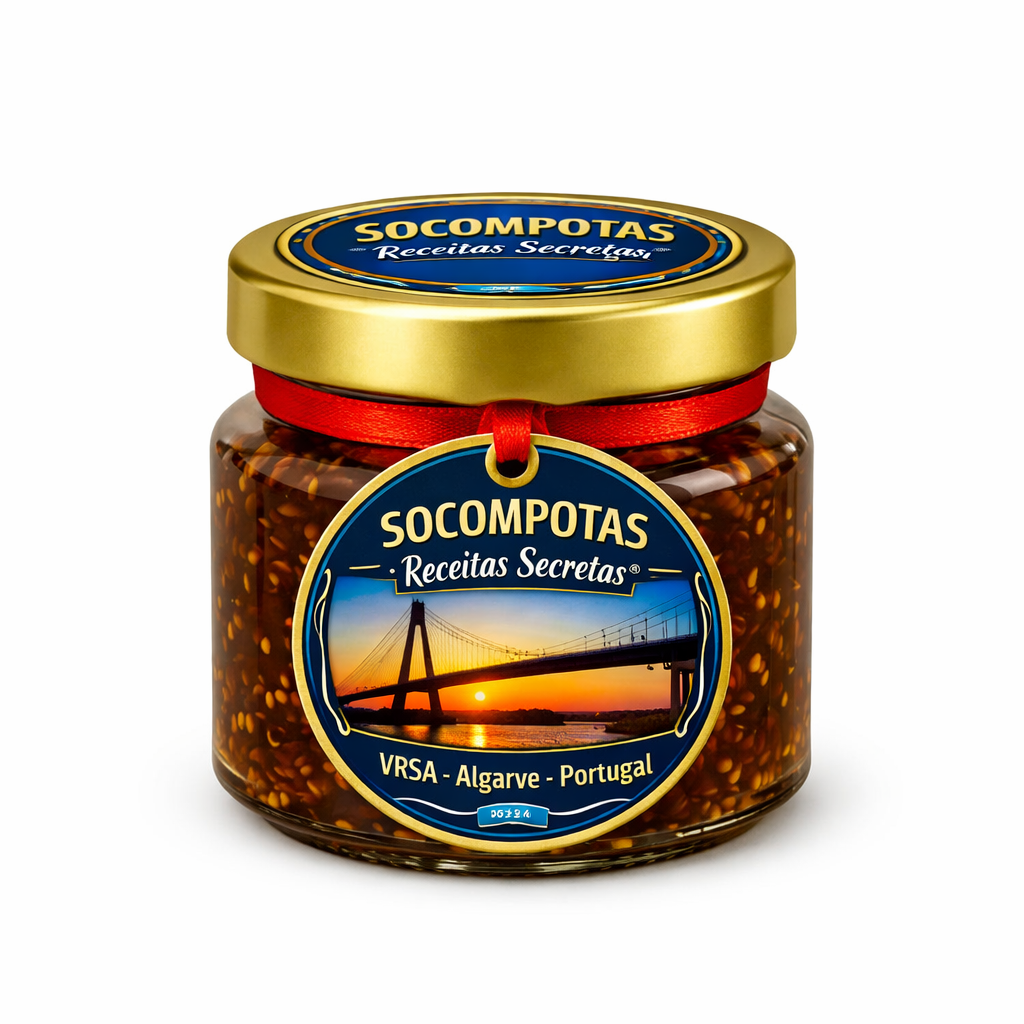 Frasco com compota e tag souvenir